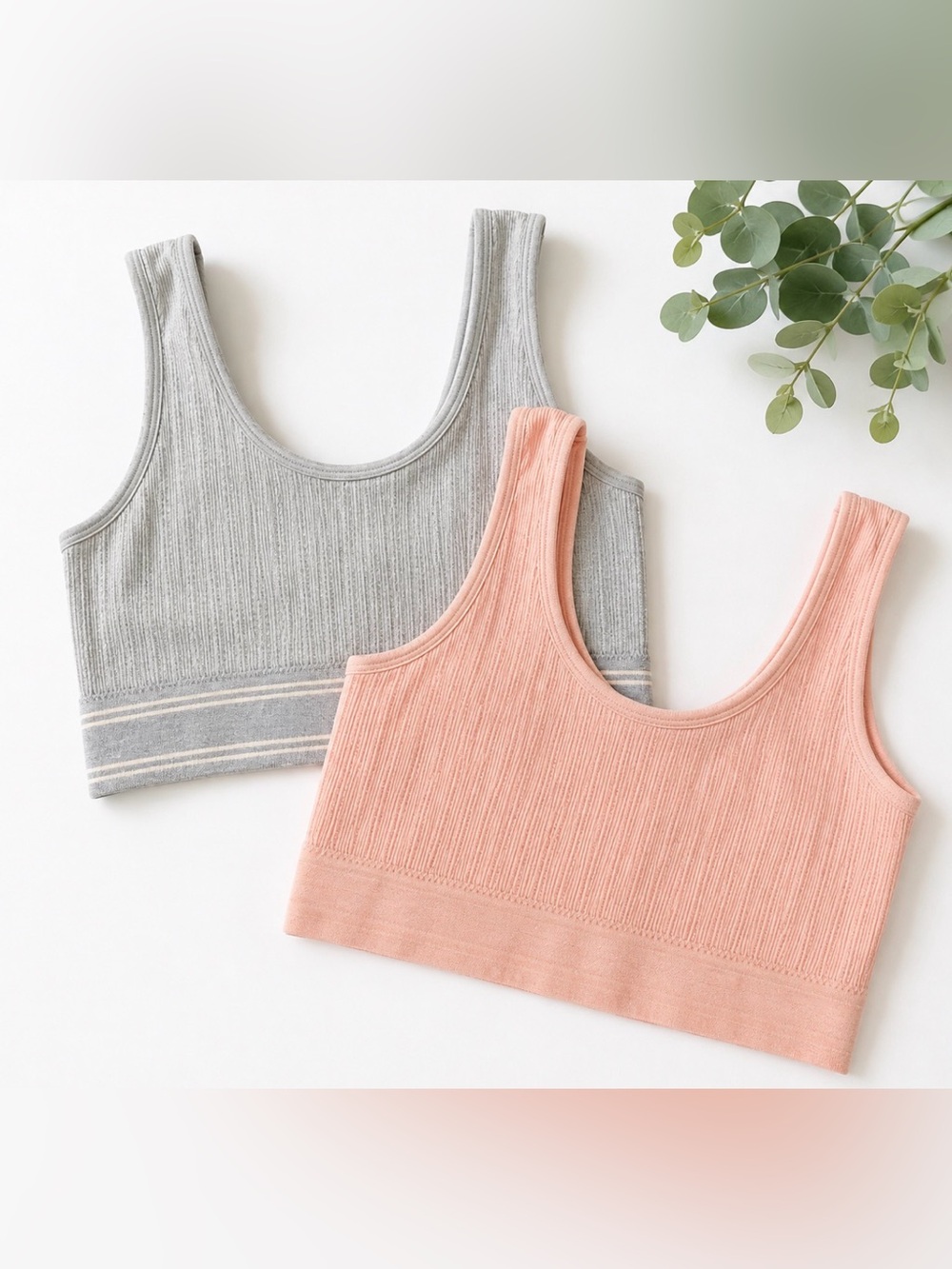 Lucky Brand XL Seamless Ribbed Bralette 2-Pack Pink Gray Padded Wireless NWOT